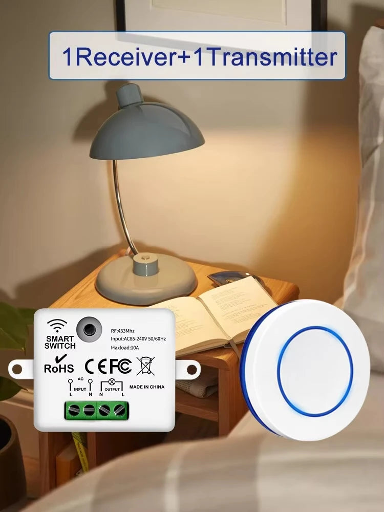 Interruptor inalámbrico RF433Mhz – control remoto 10A para luces