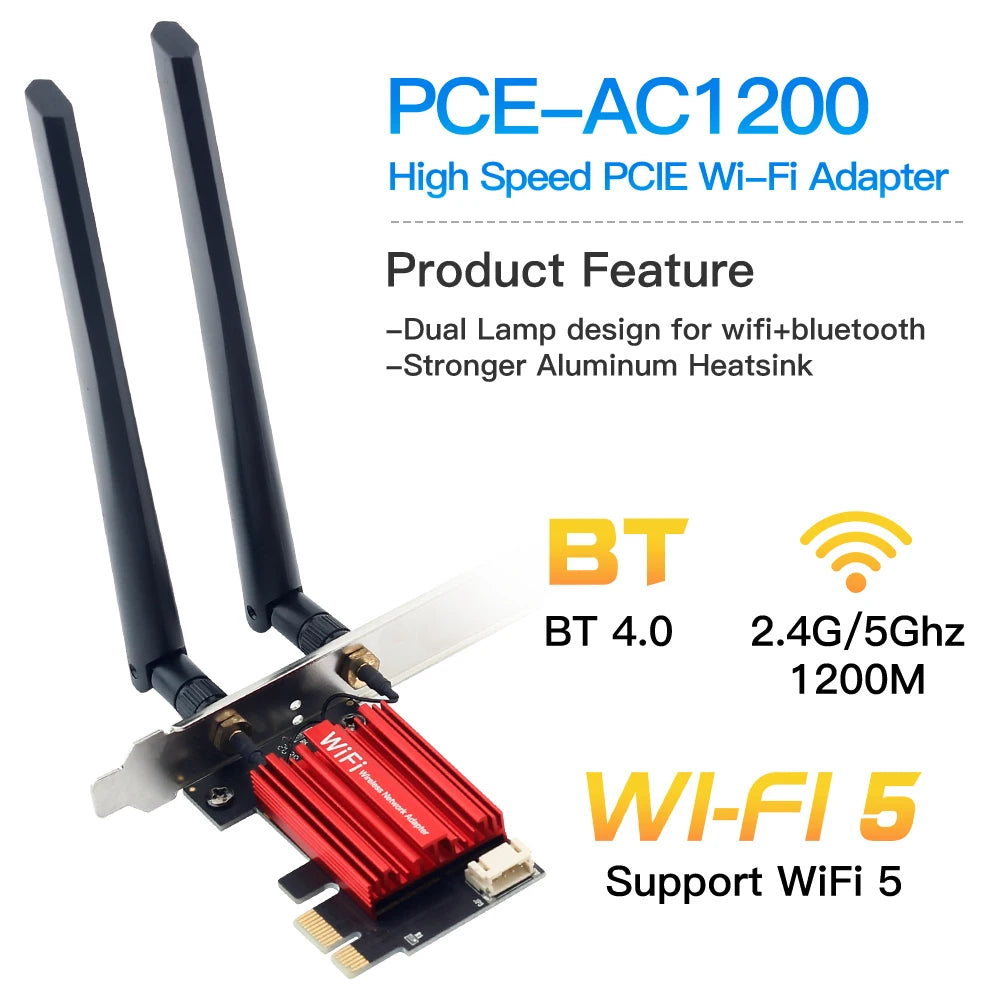 Adaptador WiFi PCI-E FENVI AC1200 doble banda para PC y laptop