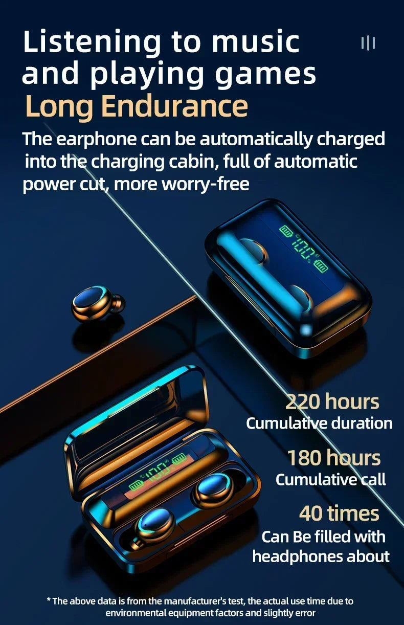 Audífonos Bluetooth F9 9D estéreo con alta potencia y resistentes