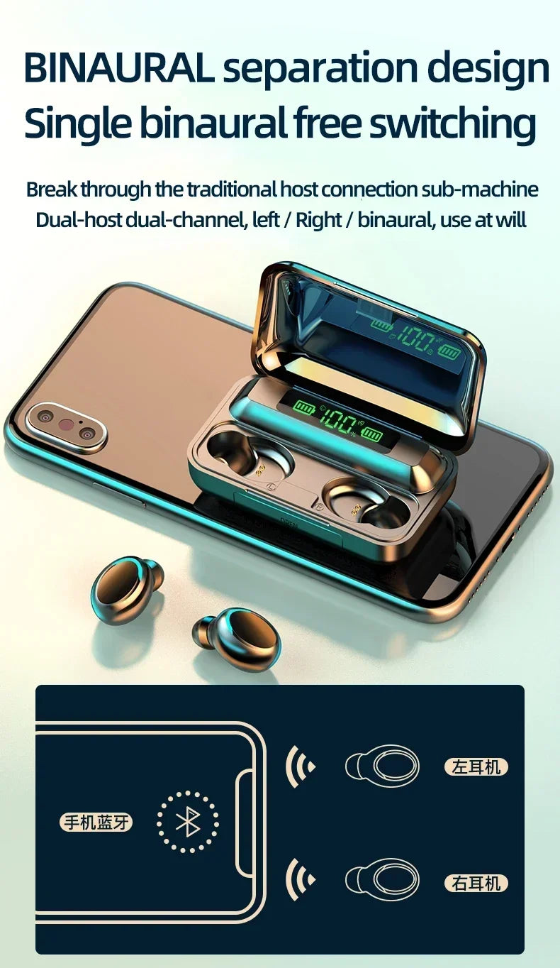 Audífonos Bluetooth F9 9D estéreo con alta potencia y resistentes