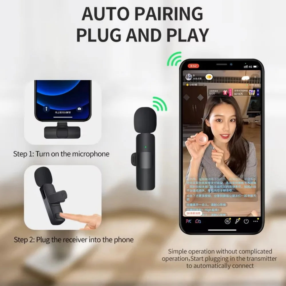 Micrófono lavalier inalámbrico portátil para streaming y videos