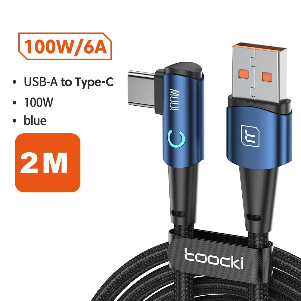 Cable USB-C 6A Toocki 90° – carga rápida 100W para Android