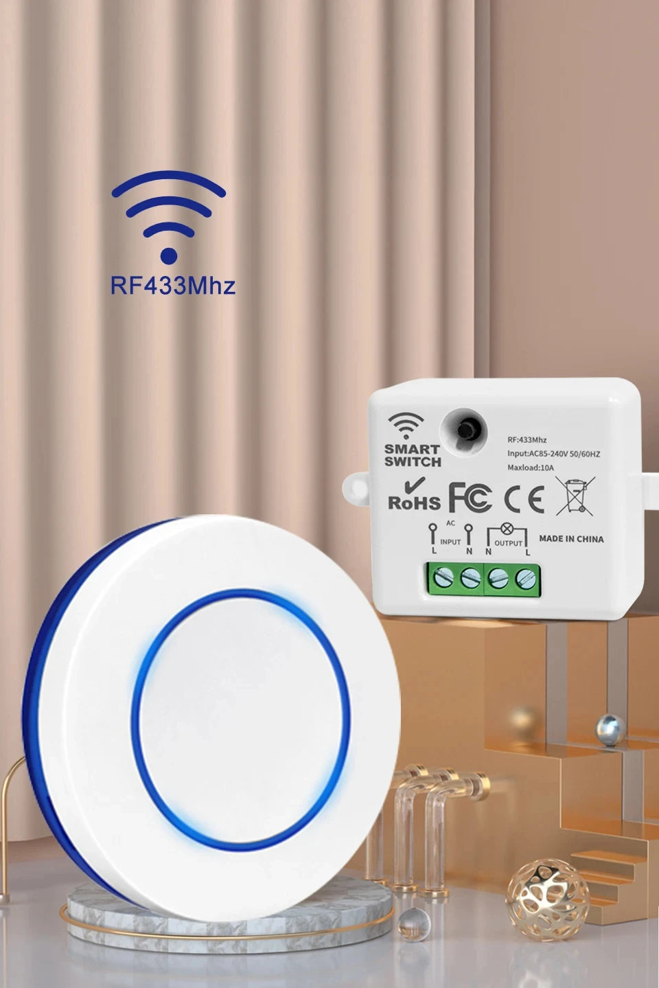 Interruptor inalámbrico RF433Mhz – control remoto 10A para luces