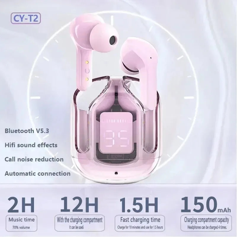 Audífonos Bluetooth T2 transparentes con pantalla LED y sonido HiFi para Xiaomi
