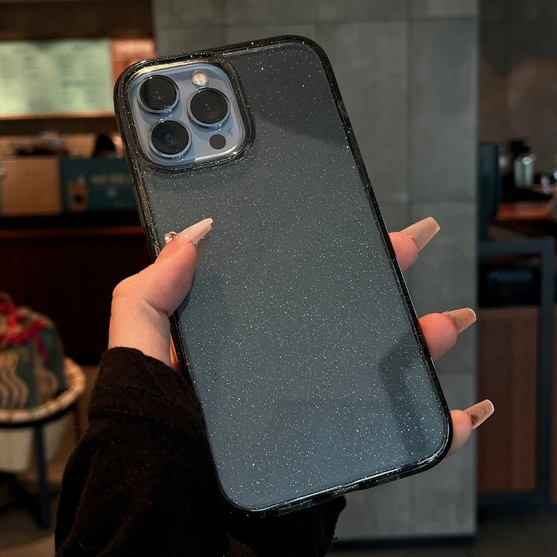 Funda transparente brillante con glitter – iPhone 11–16