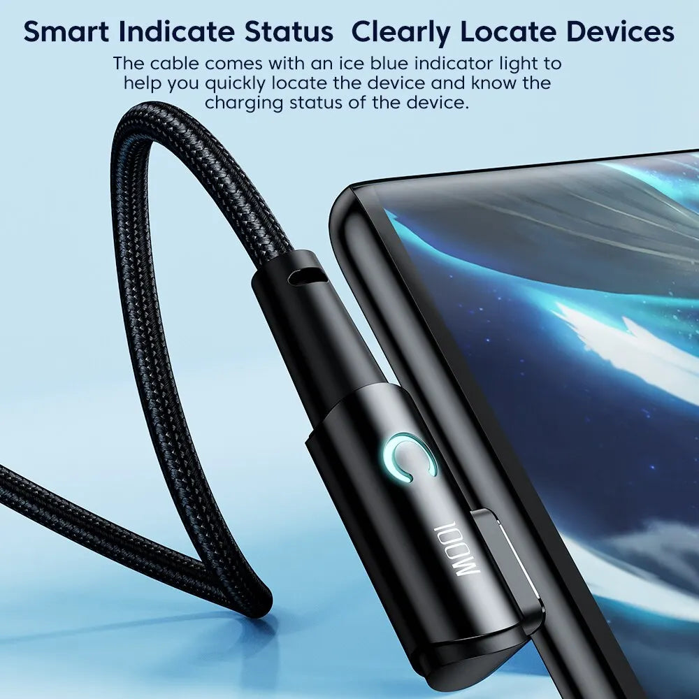 Cable USB-C 6A Toocki 90° – carga rápida 100W para Android