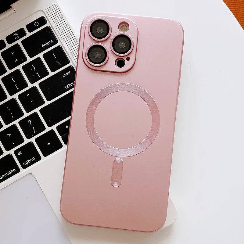 Funda magnética Magsafe mate con protector de cámara – iPhone 11–15