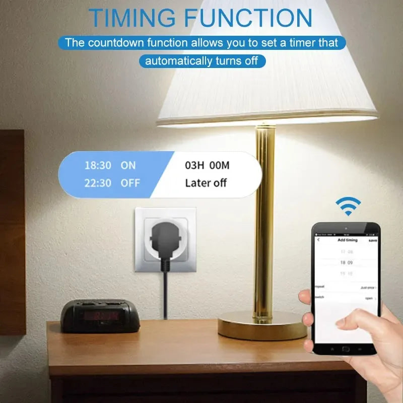 Enchufe inteligente Tuya WiFi 16A/20A – control por app y voz