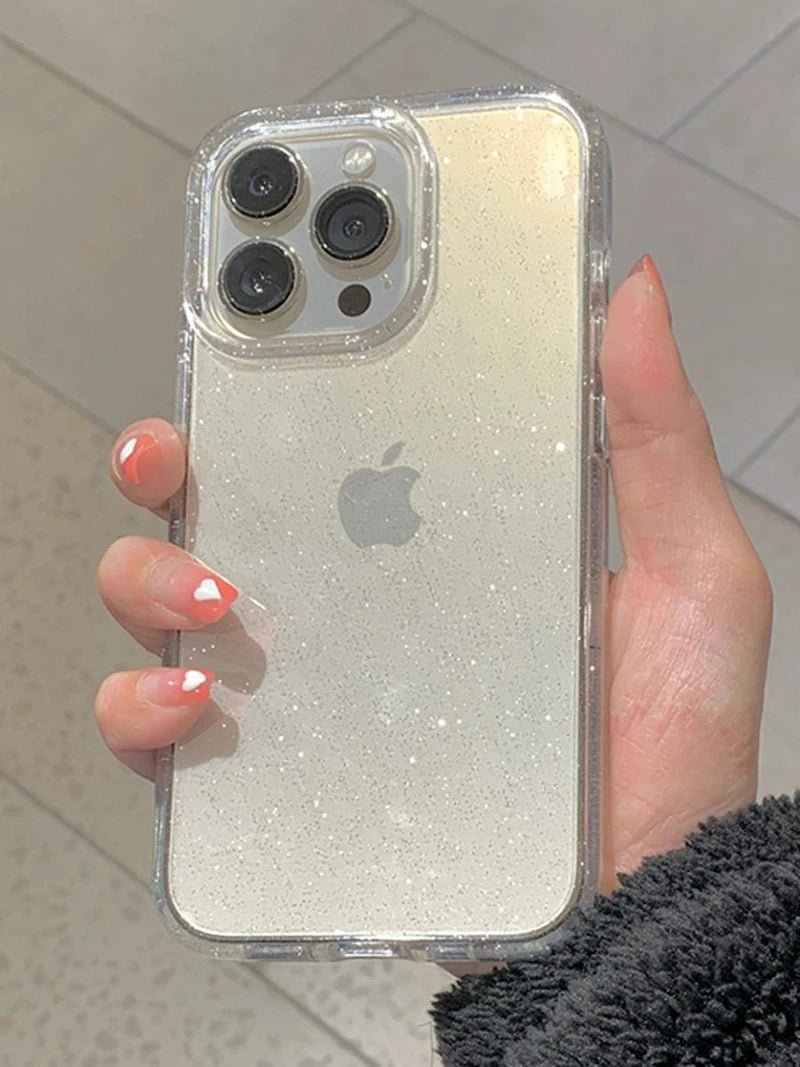 Funda transparente brillante con glitter – iPhone 11–16