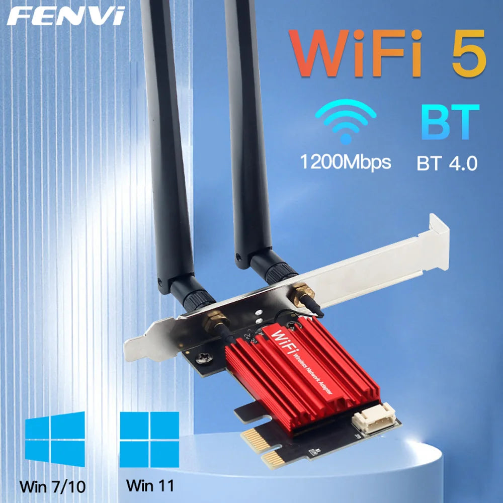 Adaptador WiFi PCI-E FENVI AC1200 doble banda para PC y laptop