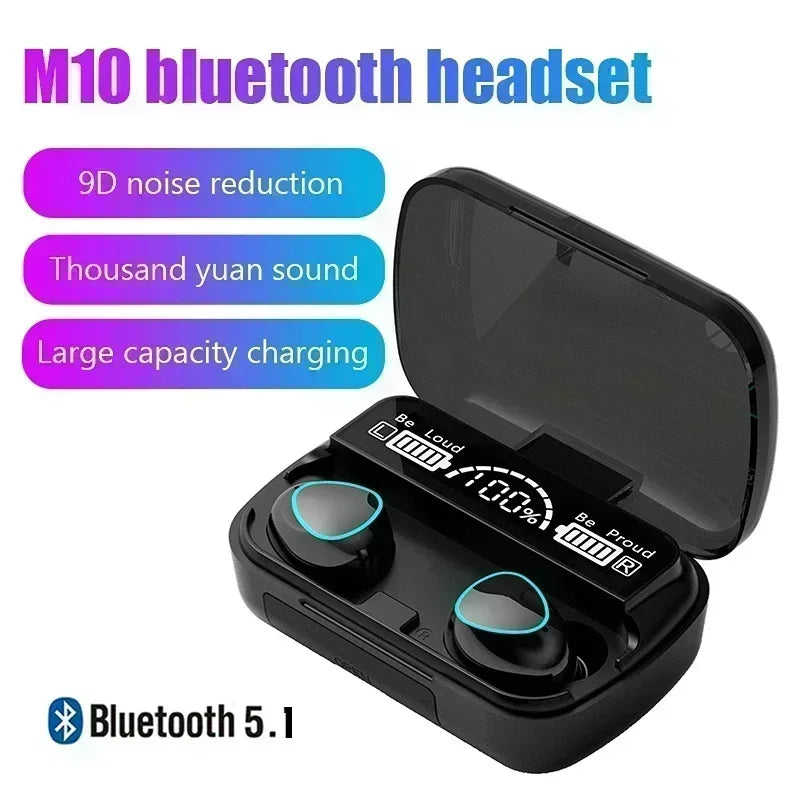 Audífonos Bluetooth M10 con display LED, sonido HiFi y resistentes al agua