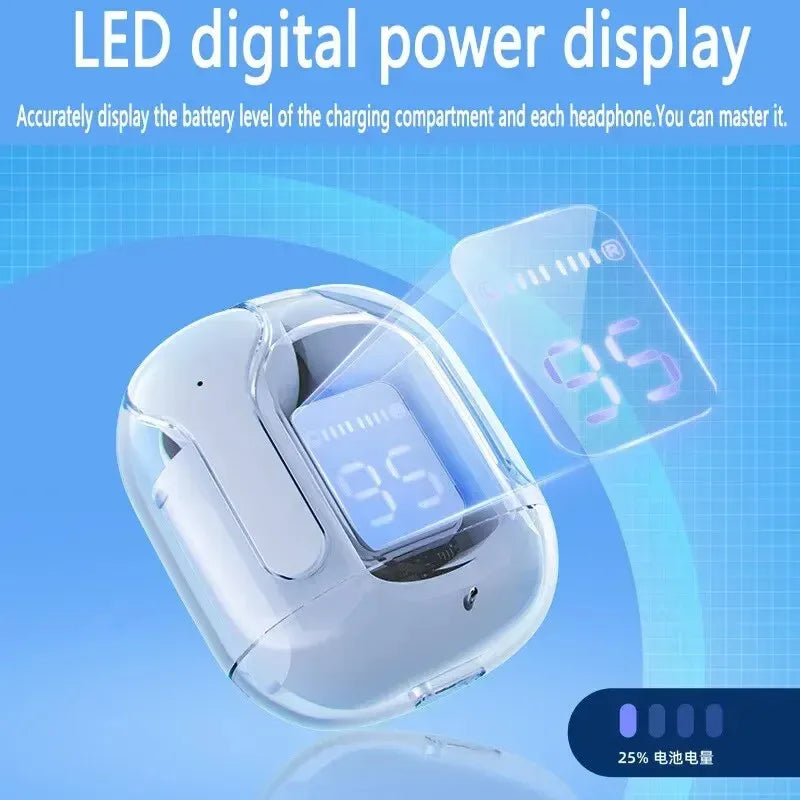 Audífonos Bluetooth T2 transparentes con pantalla LED y sonido HiFi para Xiaomi