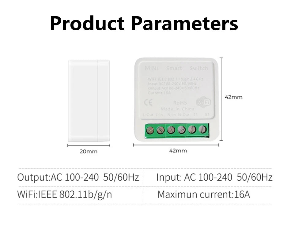 Interruptor WiFi inteligente 16A Tuya – Alexa/Google/Yandex