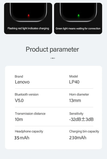 Audífonos Lenovo LP40 TWS con control táctil