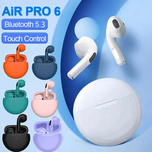 Audífonos inalámbricos Air Pro 6 TWS Bluetooth 5.3 con micrófono y estuche de carga