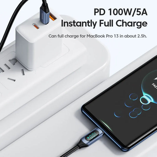 Cable USB-C a USB-C Toocki 100W con pantalla – carga rápida