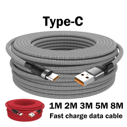 Cable USB tipo C trenzado 6A – carga rápida hasta 8m