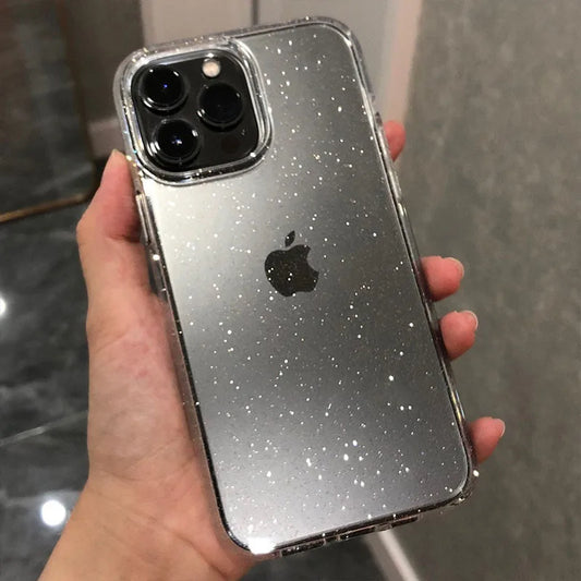 Funda transparente brillante con glitter – iPhone 11–16