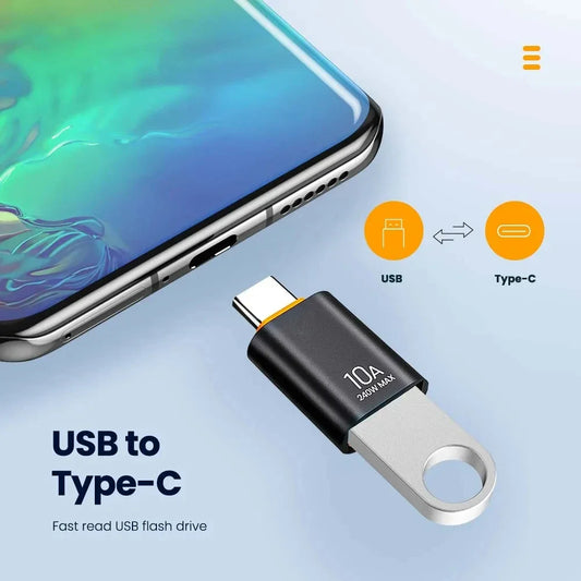 Adaptador USB-C a USB-A OTG 10A – carga rápida y datos