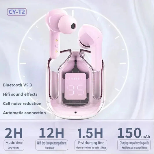 Audífonos Bluetooth T2 transparentes con pantalla LED y sonido HiFi para Xiaomi