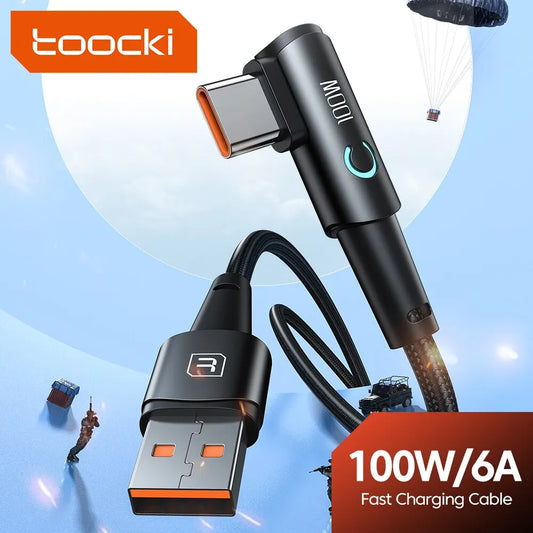 Cable USB-C 6A Toocki 90° – carga rápida 100W para Android