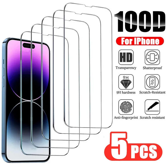 Vidrio templado (3 o 5 uds) para iPhone 8 a 16 Pro Max